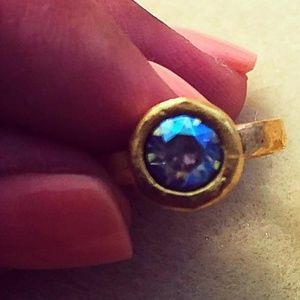 Hammered Gold Plated Brass Ring with Swarovski